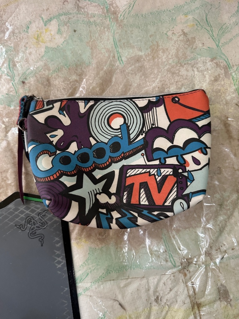 Miniso Cool TV Graffiti Trapezoid Small Purse Cosmetic Bag PU Material - Picture 1 of 3